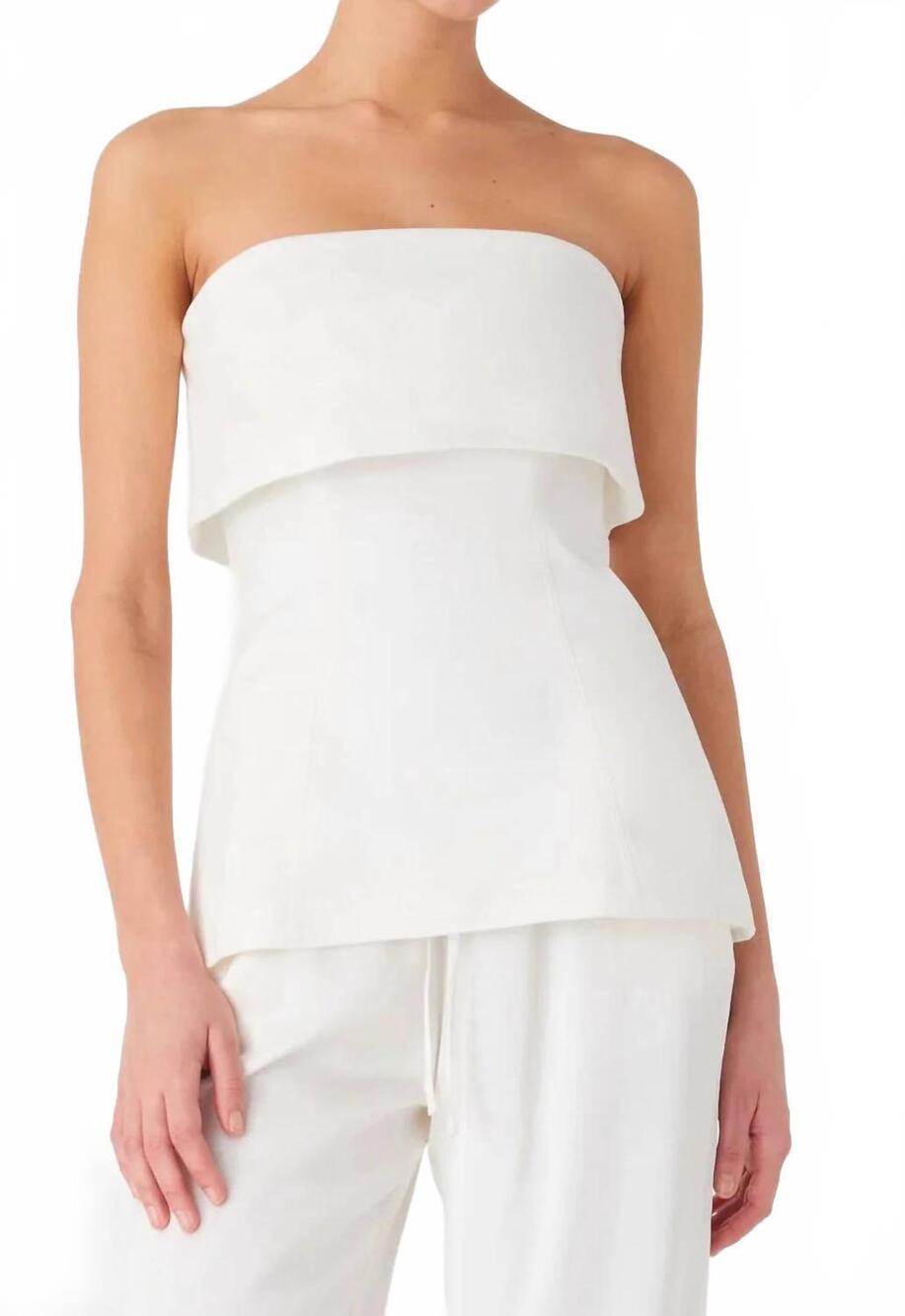 NEW MISHA amar strapless sateen top in white